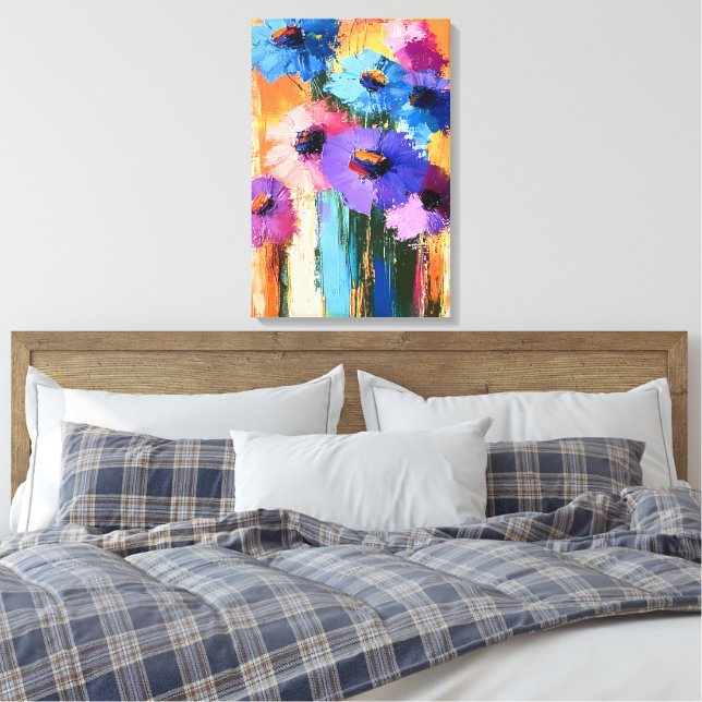 Cores florescentes - Abstrato Floral na Canvas (Insitu(Quarto))