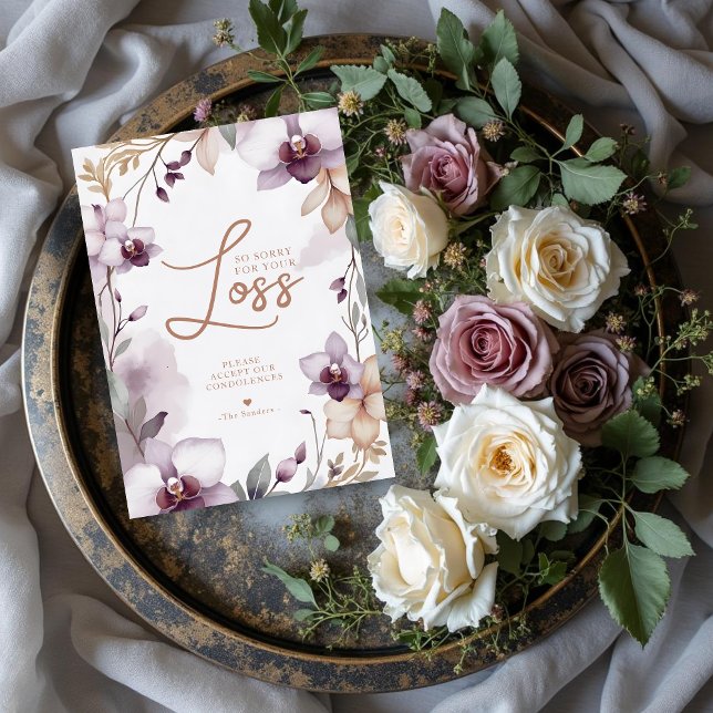 Cores Macias Elegantes Orquídeas Florais Quadro Si (Elegant Soft Colors Floral Orchids Frame Sympathy Card Design.)