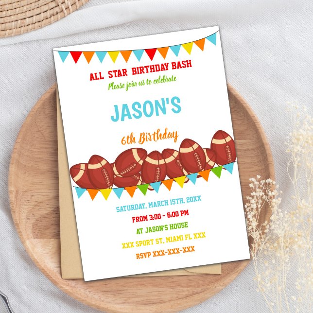 Cores Sinalizadores Brancos Convites de Aniversári (Colors Flags White Football Birthday Invitations)