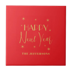 Cores Vermelho e Dourado Feliz Natal Nome da Famíl
