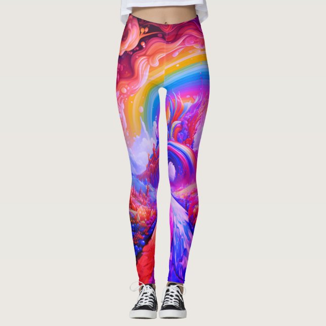 Cores Vibrantes do Arco-íris em Par de Leggings Mo (Frente)