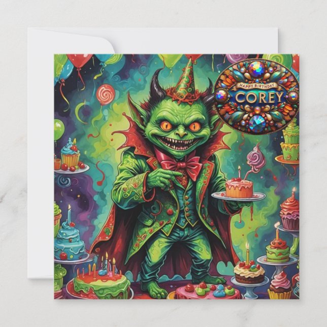 COREY ~ Cartão de aniversário ~ Criatura assustado (Frente)