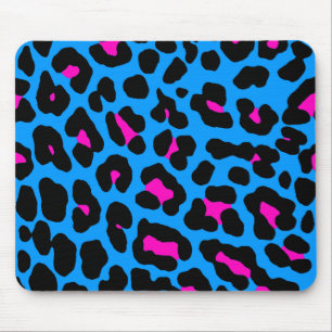 Corey Tiger Retro 1980s Blue Neon Leopard Mousepad