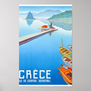 Corfu, poster das viagens vintage da piscina