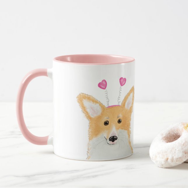 Corgi bonito "Te amo mais do que salsichas" caneca (Com Donut)