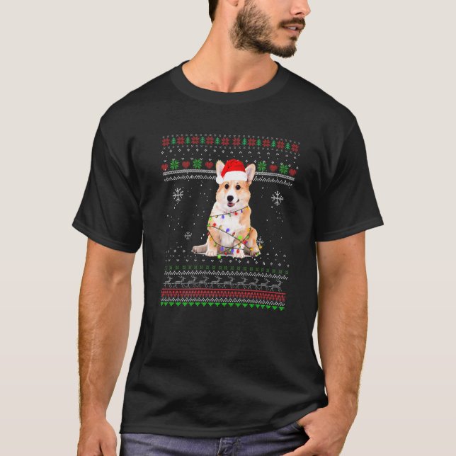 Corgi Cachorro Luzes Natal Camisa Xmas Suéter (Frente)