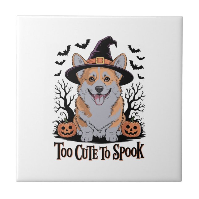 Corgi de Halloween Fofo com Chapéu de Bruxa (Frente)