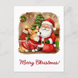 Corgi de Natal e Cartão Postal do Papai Noel