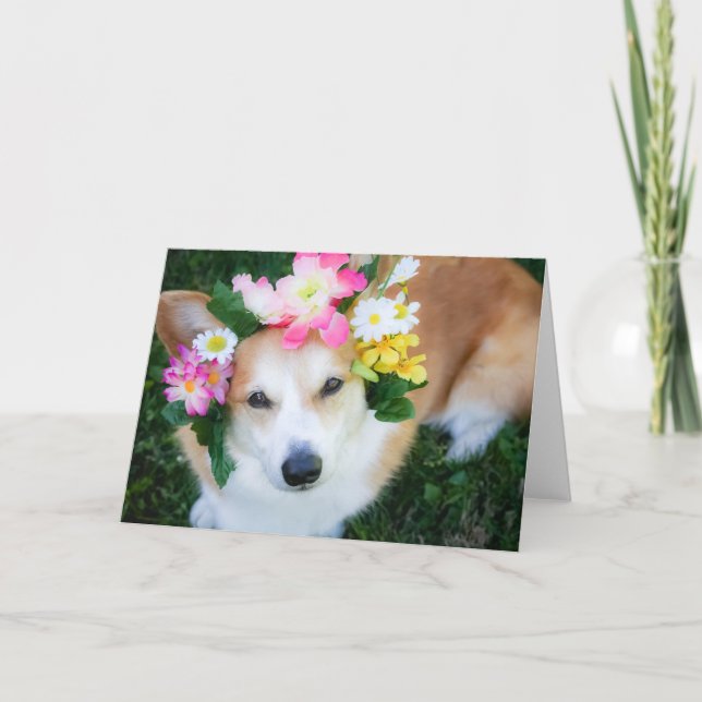 Corgi em Grinalda de Flores cartão de cumprimentos (Frente)