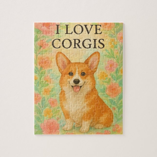 Corgi floral quebra-cabeça (Vertical)