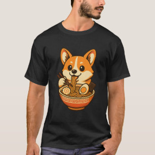 Corgi Fofo Comendo Ramen, Design de Camiseta de Ca