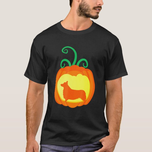 Corgi Galês de Halloween Camisa Cachorro Lanterna  (Frente)