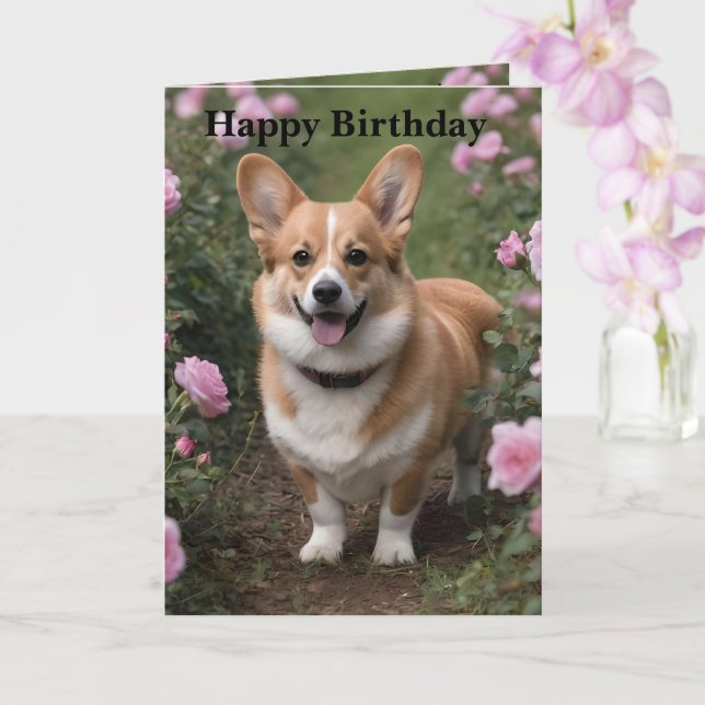 Corgi Nas Rosas Rosa, Cartão De Aniversário (Orquídea)