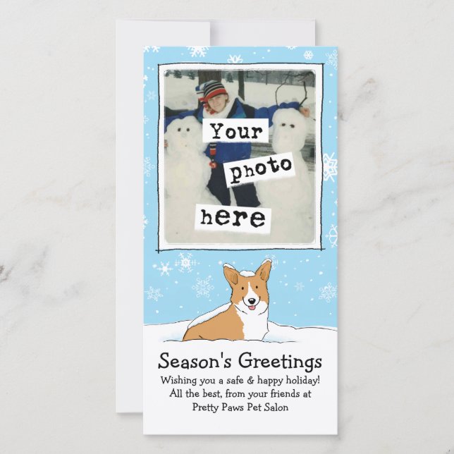 Corgi no modelo de foto de Natal da neve (Frente)