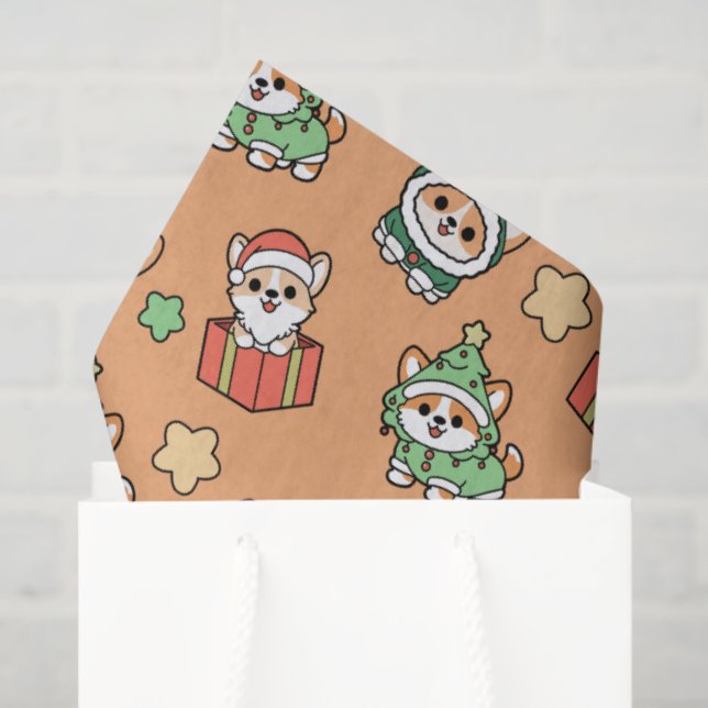 Corgi — Papel Tecidual de Natal (Sacola de presentes)