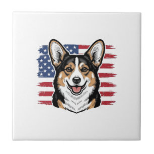 Corgi Patriótico Bandeira Americana Desenho Vetori