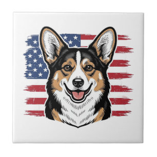 Corgi Patriótico Bandeira Americana Desenho Vetori