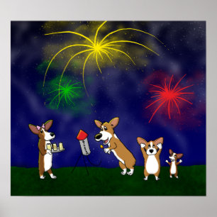 Corgi poster dos fogos-de-artifício do 4 de julho