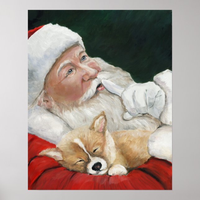 Corgi Puppy e Papai noel Dog Art Impressão (Frente)