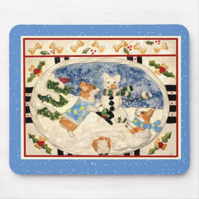 Corgi Snowman Mousepad (Frente)