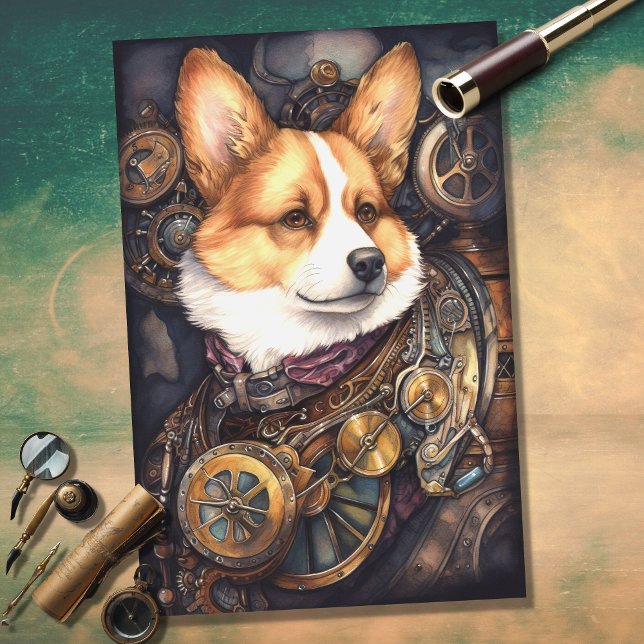 Corgi Steampunk 1 - Papel Decoupage (Criador carregado)