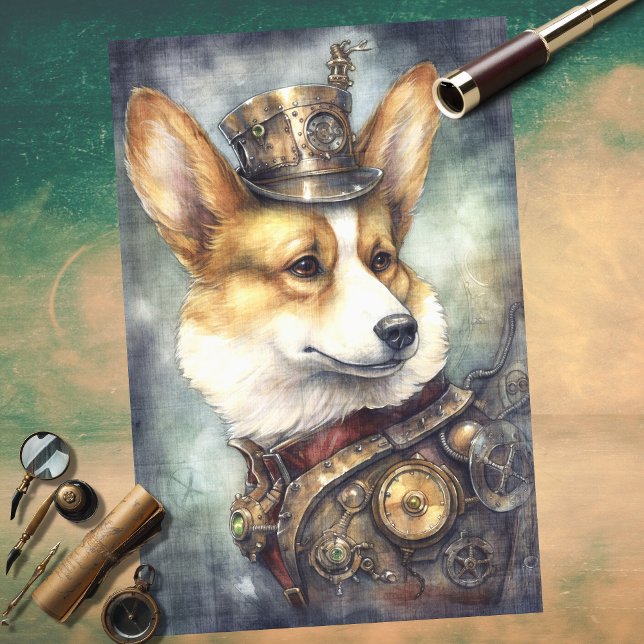 Corgi Steampunk 2 - Papel Decoupage (Criador carregado)