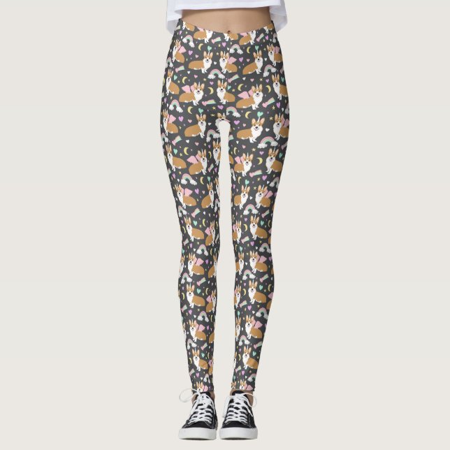 Corgi Unicorn Pastel Leggings - cinzas (Frente)