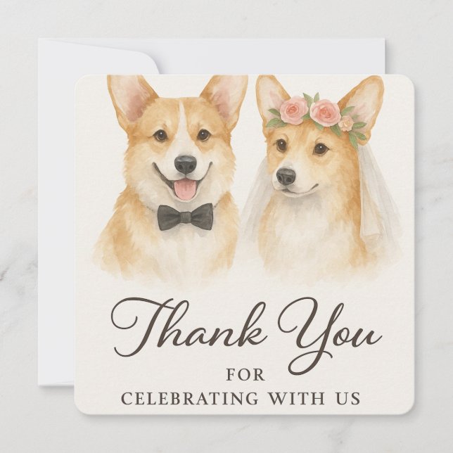 Corgi Watercolor Wedding Obrigado (Frente)
