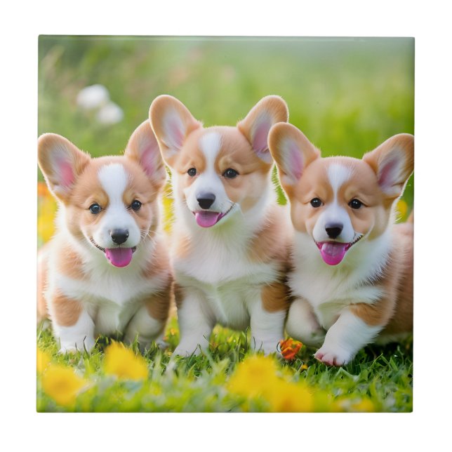 Corgies tocando na grama (Frente)