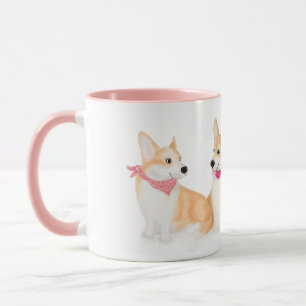 Corgis galês vestindo caneca de bandanas rosa