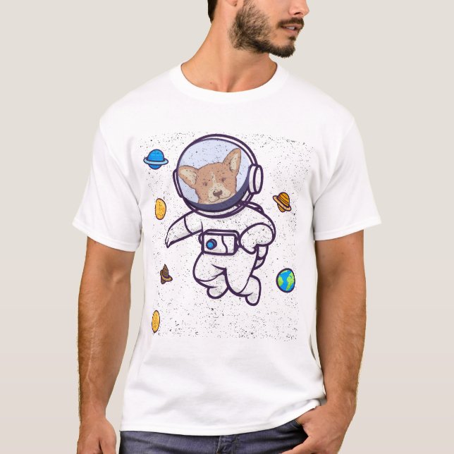 Corgis No Espaço Camiseta Divertida De Astronauta  (Frente)