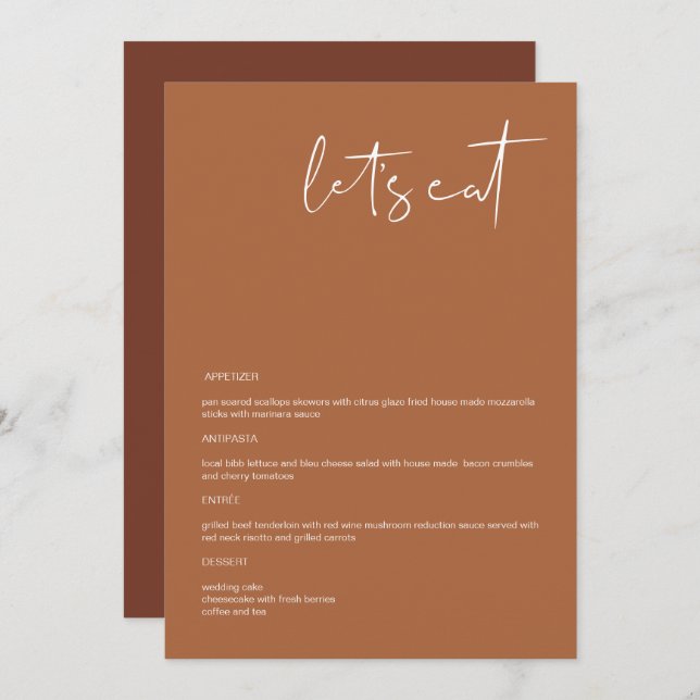 CORIANDER Boho Terracotta 5x7" Vamos Eat Menu (Frente/Verso)