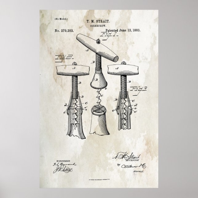 Corkscrew Patent Impressão 1883 Poster (Frente)