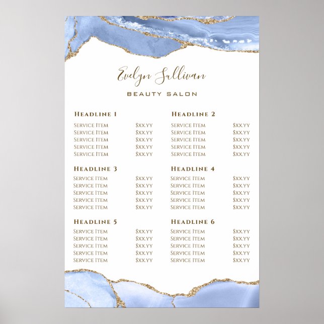 Cornflower Blue Agate Price List Poster (Frente)