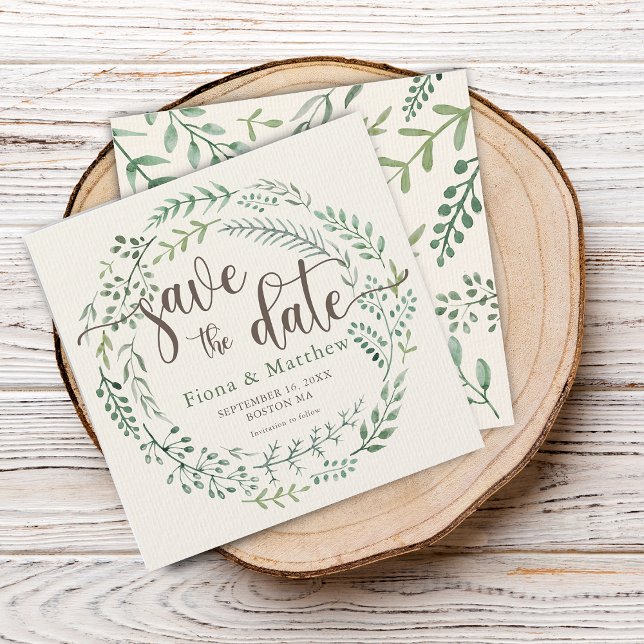 Coroa Botânica Aquarela Save The Date (Watercolor Botanical Wreath Save The Date)
