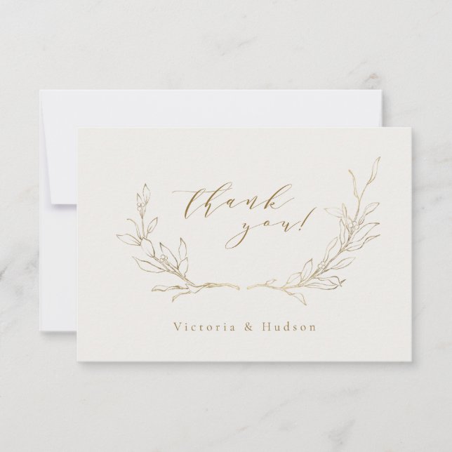 Coroa botânica simples dourada agradecimento casam (Frente)