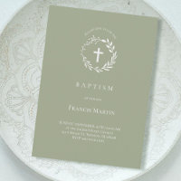 coroa branca com verde-oliva | Convite Baptism
