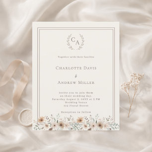Coroa de casamento com monograma floral em marfim
