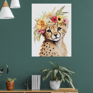 Coroa de Flor de Guepardo Impressão de Arte Aquare
