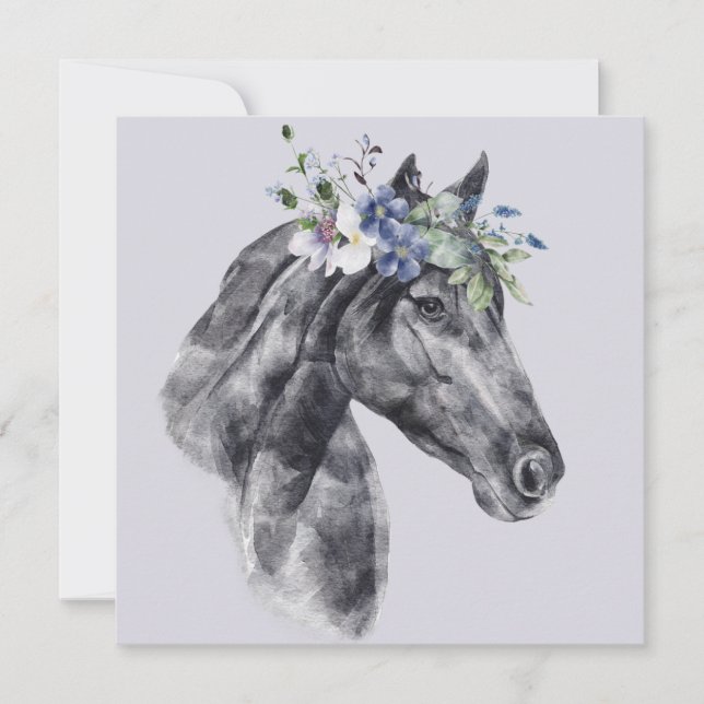 Coroa de Flores de Aquarela Cavalo Preto Retrato P (Frente)