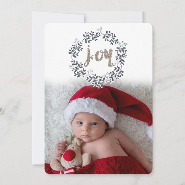 Coroa de Folhas de ALEGRIA Cartão de Foto Festivo  (Frente)