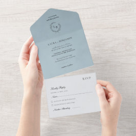 Coroa de Louro de Veludo Azul Casamento Minimalist