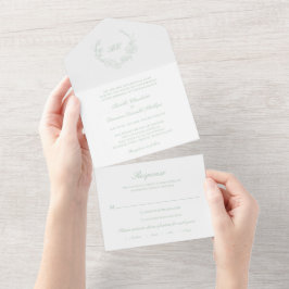Coroa de Monograma Verde Oliva Elegante Casamento