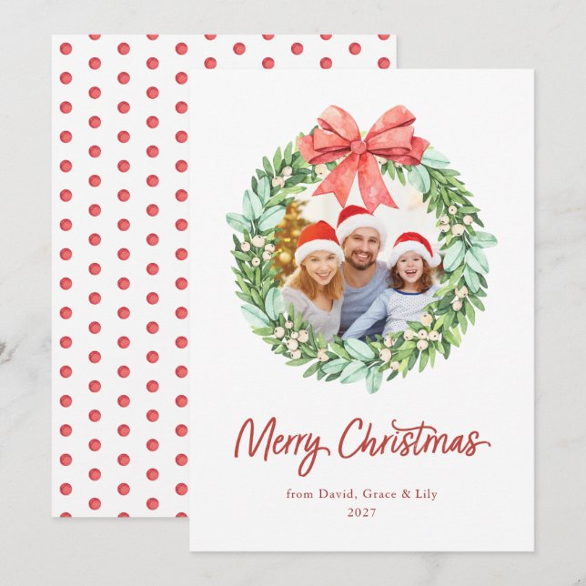 Coroa de Natal em Aquarela Feliz Natal com Nomes d (Frente/Verso)