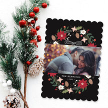 Coroa de Natal Preta Cartão de Foto Floral de Féri