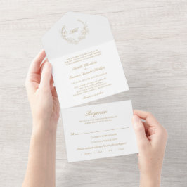 Coroa de Ouro Monograma Elegante Casamento