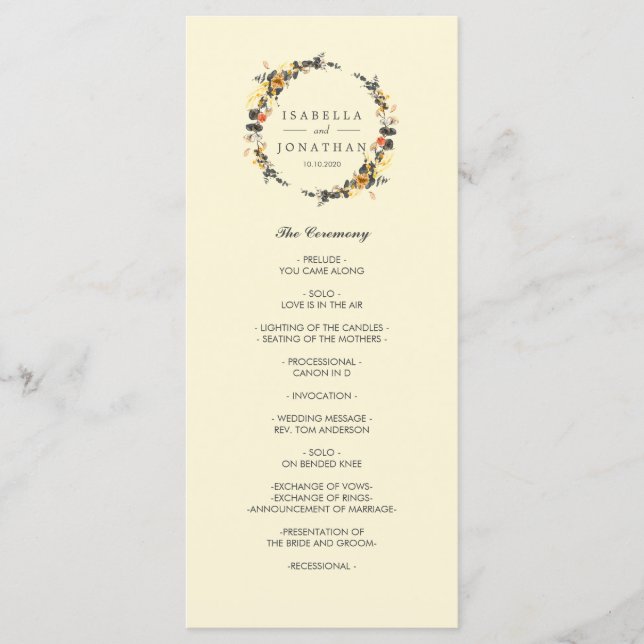 Coroa de Outono | Programa de casamento moderno (Frente)
