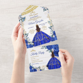 Coroa Dourada Azul Real para 16º Aniversário Quinc