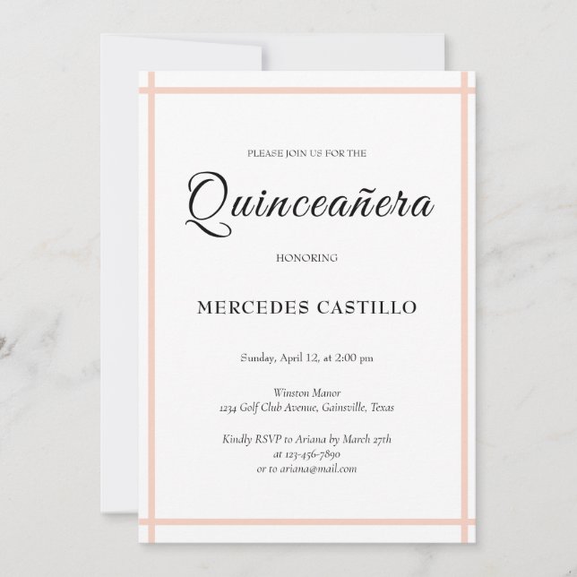 Coroa Floral Boho Rosa Convite Quinceañera (Frente)