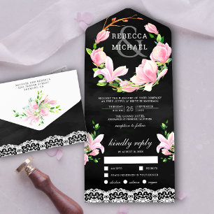 Coroa Floral de Magnólia Rosa Casamento Preto